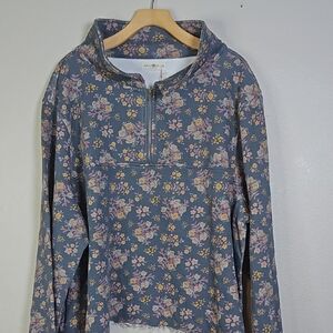 Natural Life Floral Easy Does It Quarter Zip Oversized  Size L/ XL Nwt